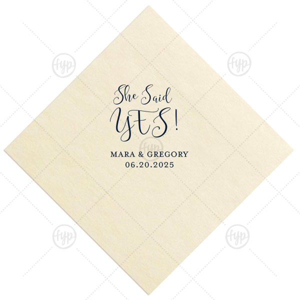 She Said Yes Script Napkin Diamond Cocktail Napkin For Your Party