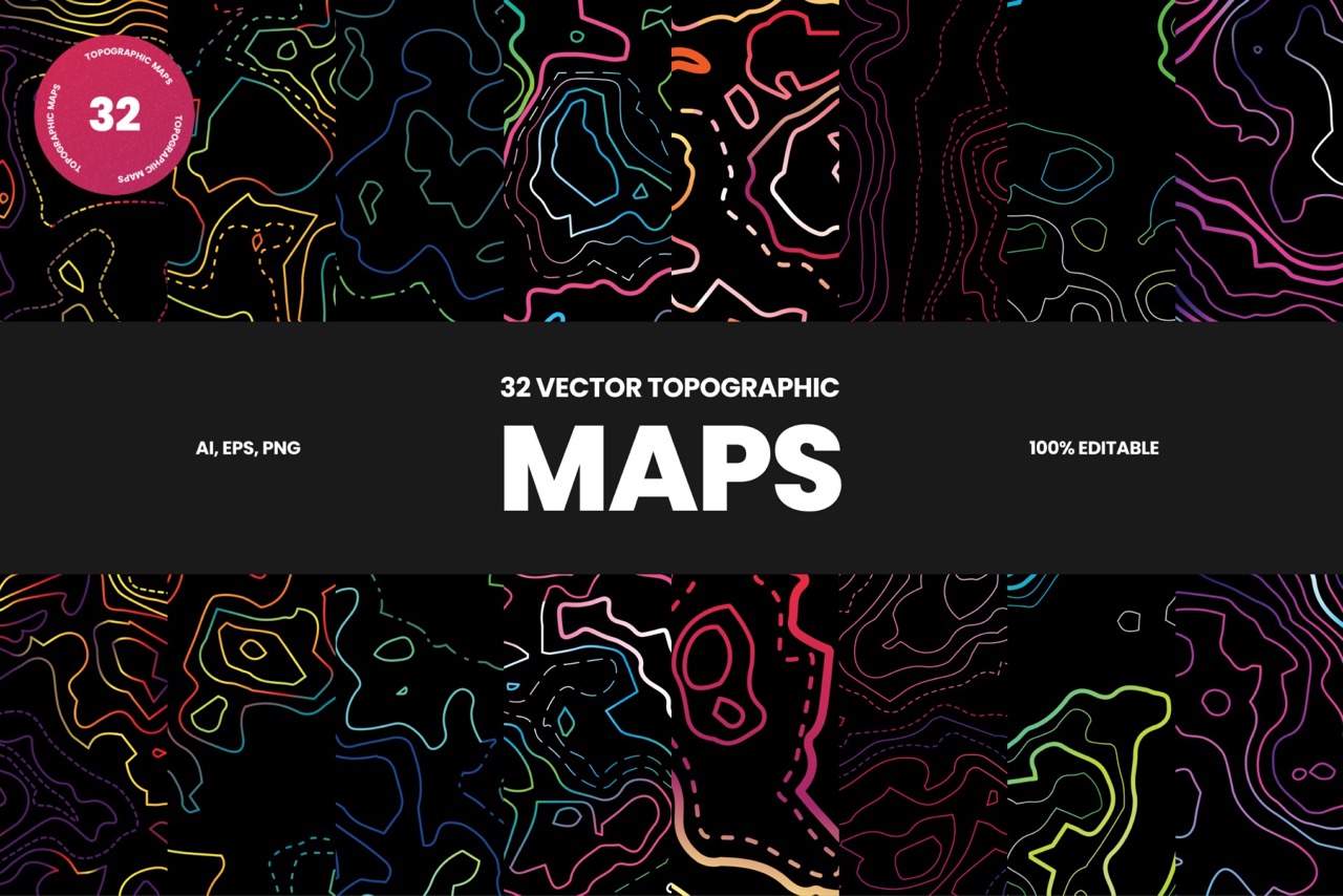 Gradient Topographic Maps Promo Graphics Premium Graphics, Fonts
