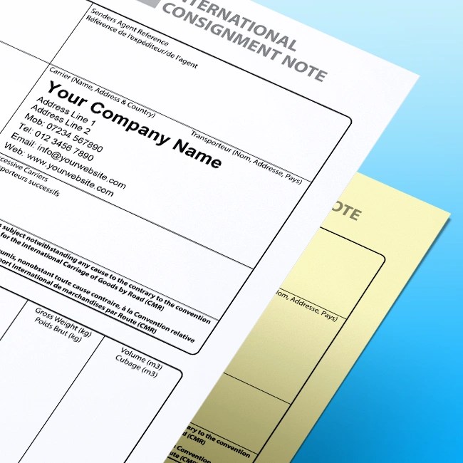CMR DELIVERY NOTE Template for NCR printing from £84