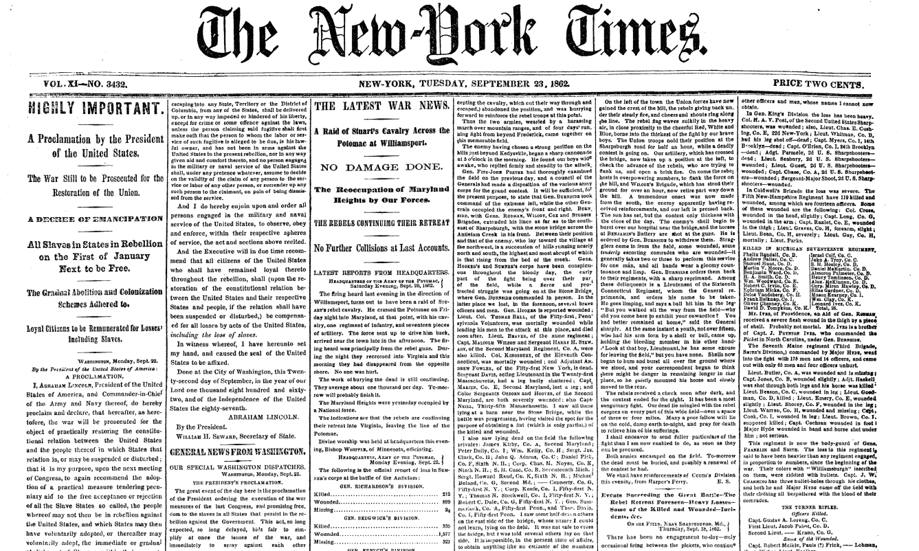 On This Day Lincoln Frees (Some of) the Slaves First Draft