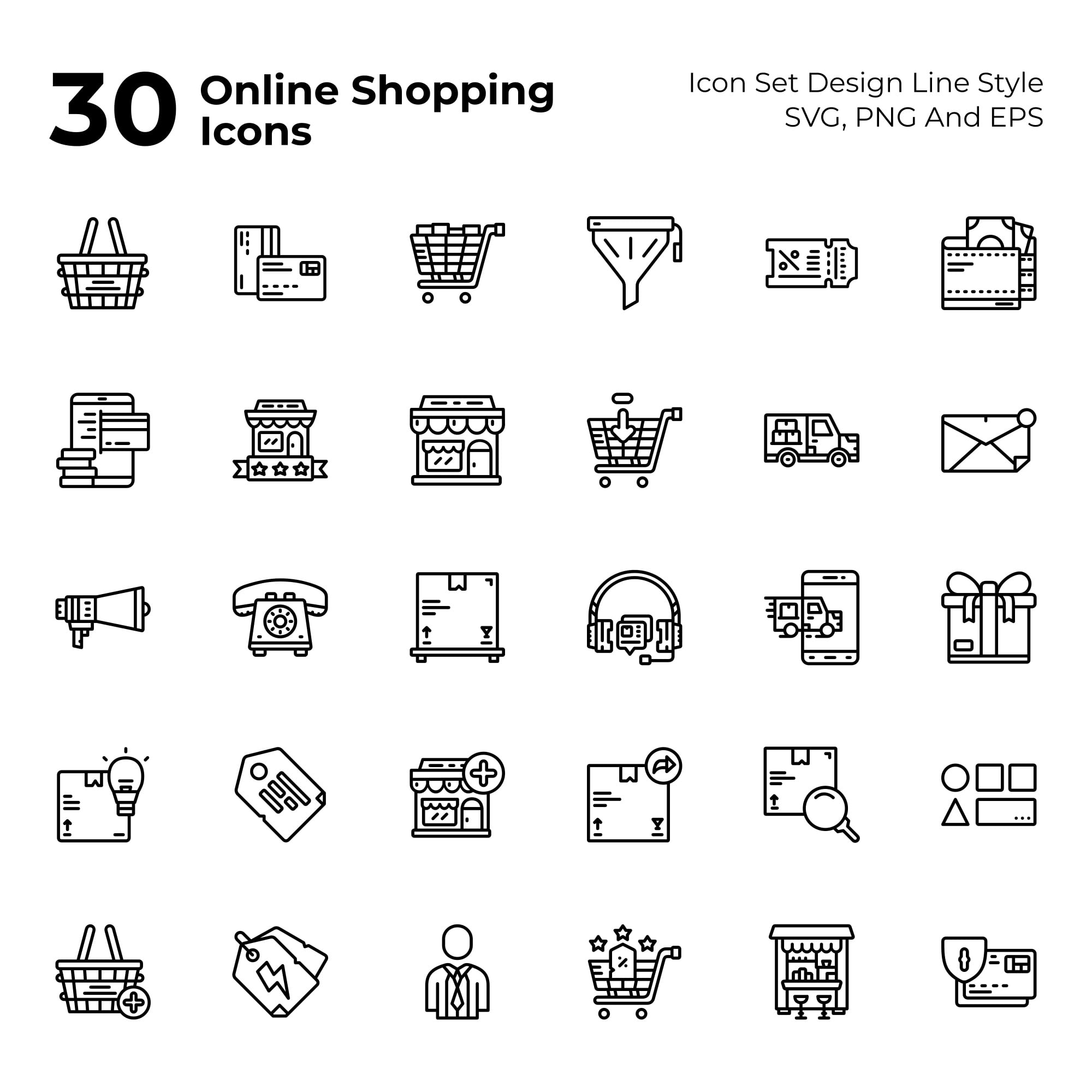 30 Online Shopping Icon Set Line Style GraphicsFamily