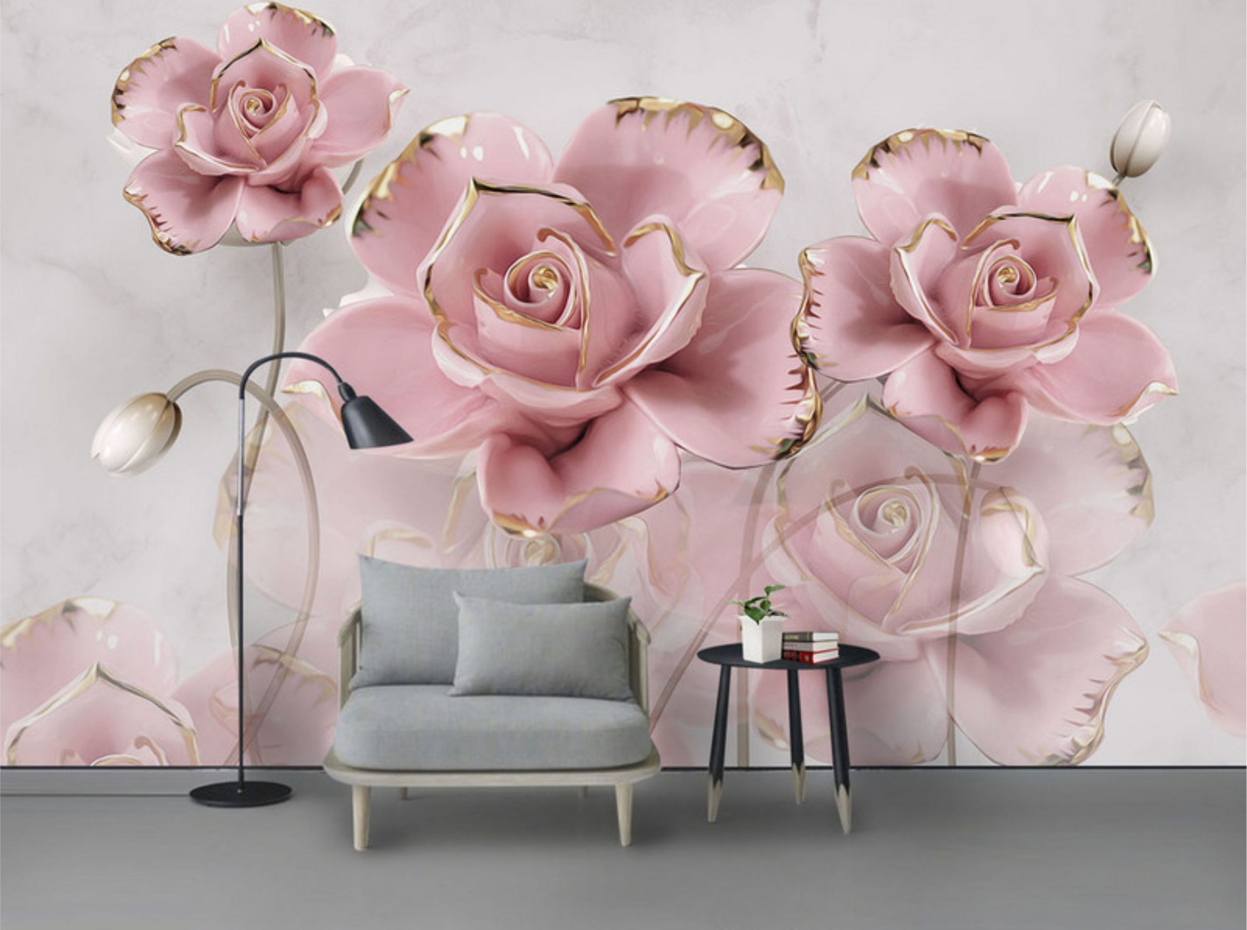 modern 3d stereo hibiscus flowers embossed background PSD wallpaper Graphics Inn