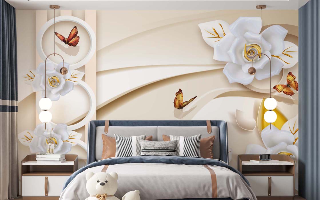 3d White Rings Floral Bedroom Wall Decor Wallpaper Graphics Inn