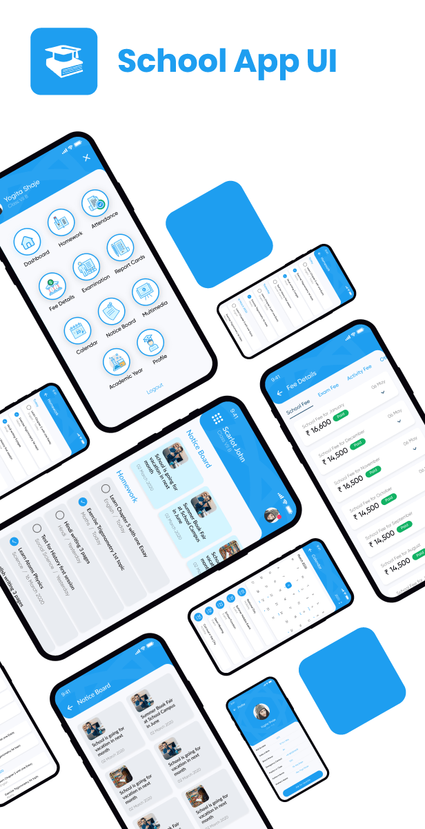 School App UI Flutter Student UI Kit Flutter code.market