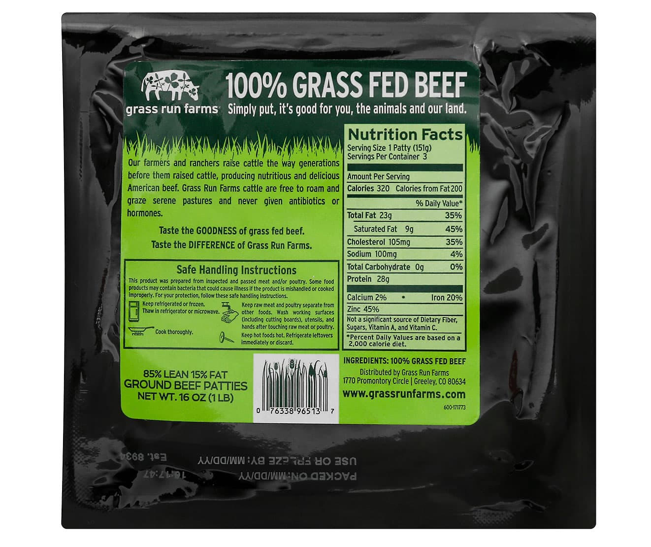 Grass Fed Ground Beef Patties (8515) Grass Run Farms