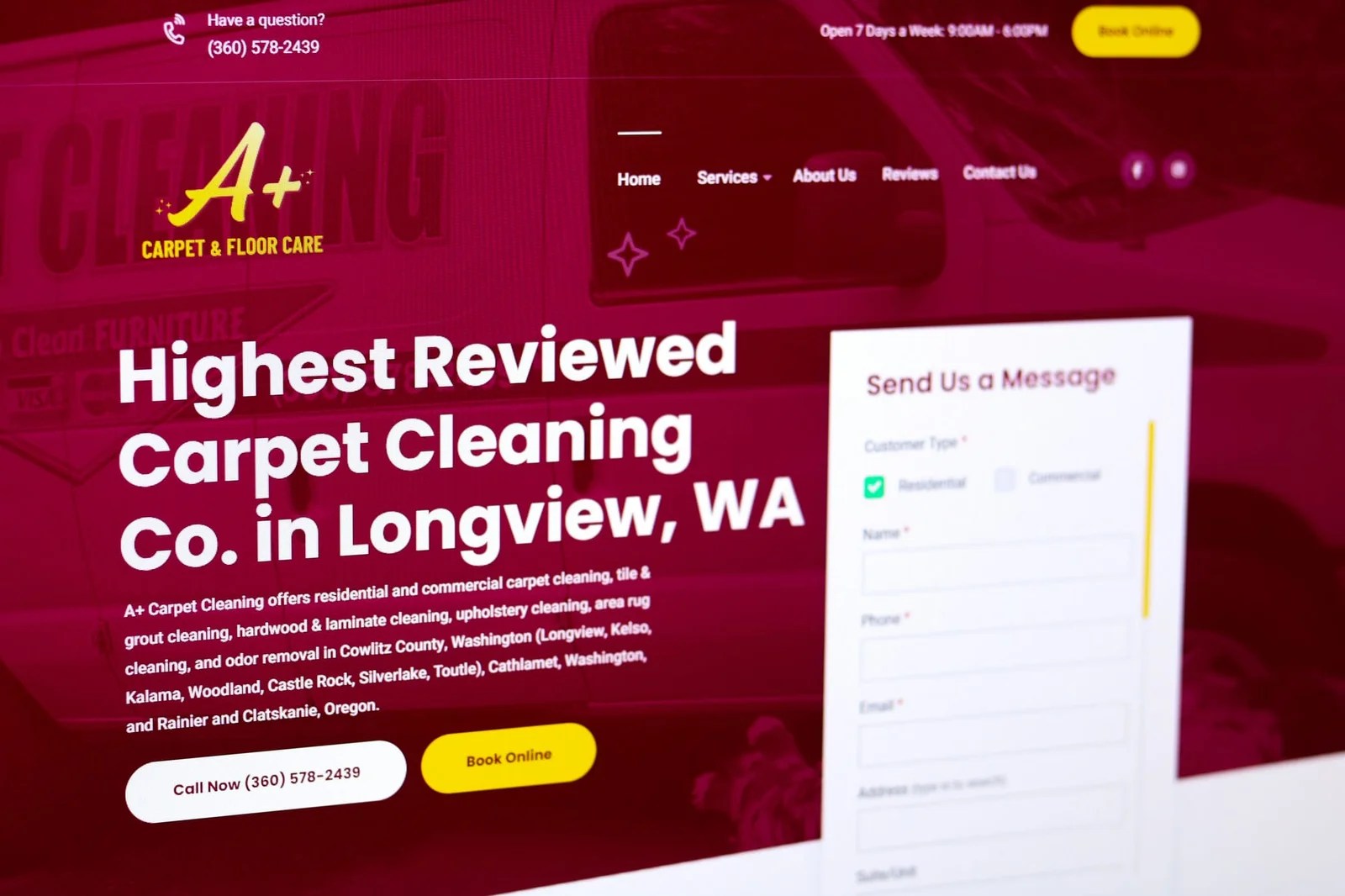 A+ Carpet Cleaning site Redesign Longview, Washington