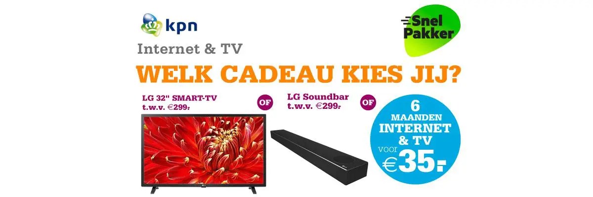 KPN en TV met Gratis LG Smart TV of LG Soundbar t.w.v. € 299.