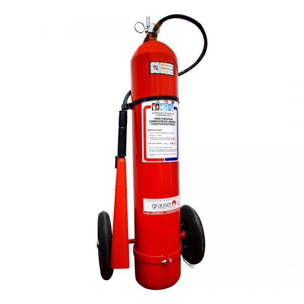 Extintor de Co2 con ruedas 10Kg Grauser, seguridad contra incendios