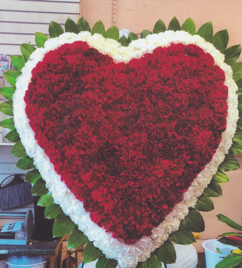 Red & White Flowers Heart Arrangement Grave Blankets