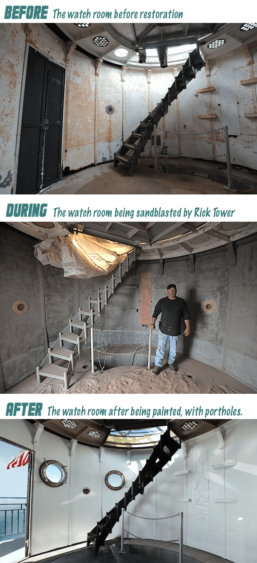 The Graves Light watch room Before during & after