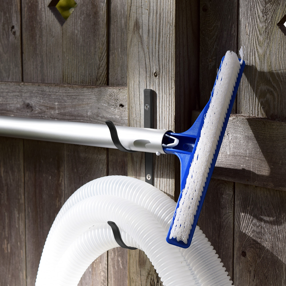 Swimming Pool Aluminum Pole Hanger Set, Holder for Telescoping Poles, Leaf Rakes, Skimmers, Nets