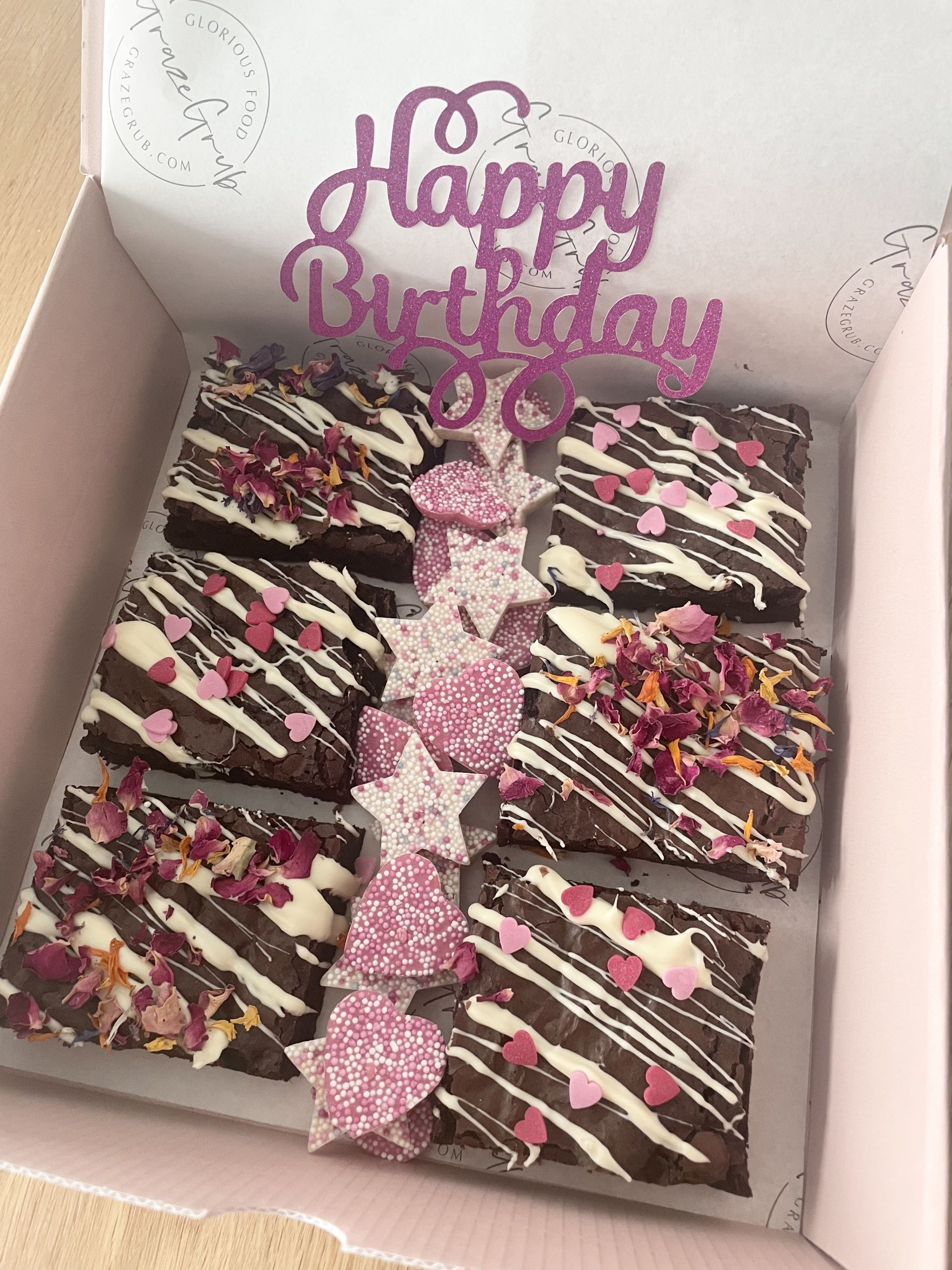 Happy Birthday Brownie Box (Various Colours) Graze Grub