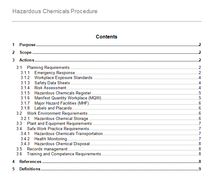 Procedure for Hazardous Chemicals GRCReady