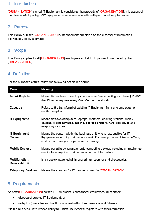 Policy for ICT Equipment Disposal GRCReady