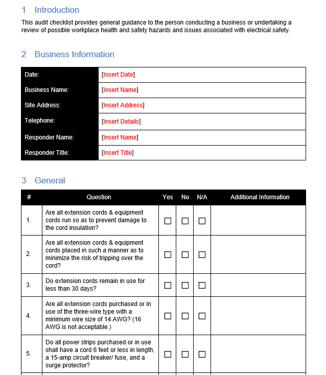 Audit Checklist for Electrical Safety GRCReady