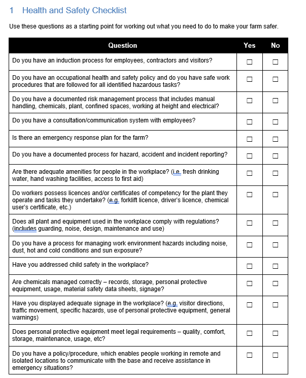 Checklist for Farm Safety GRCReady