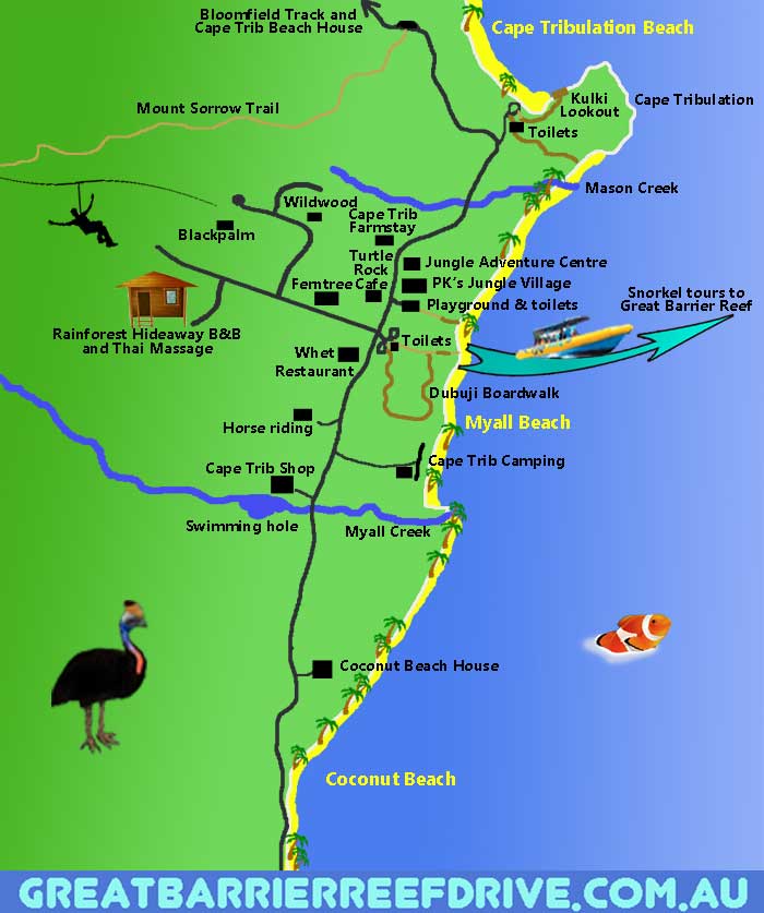 Maps of The Great Barrier Reef Drive from Cairns to Cape Tribulation