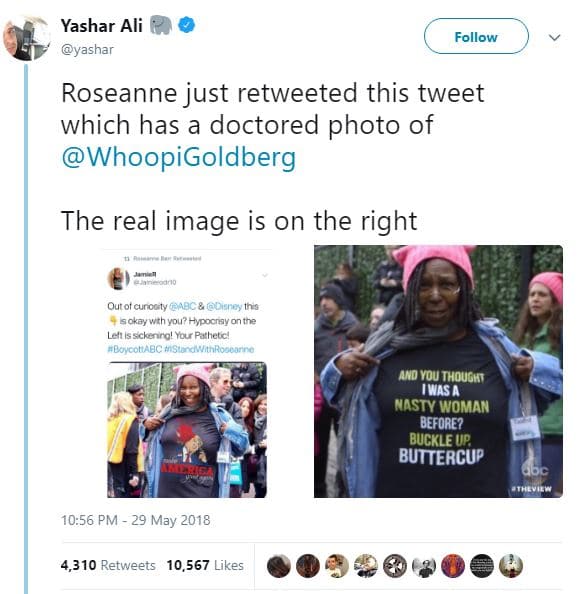 Whoopi Goes Off on Roseanne for Promoting Fake Meme About Her Greater