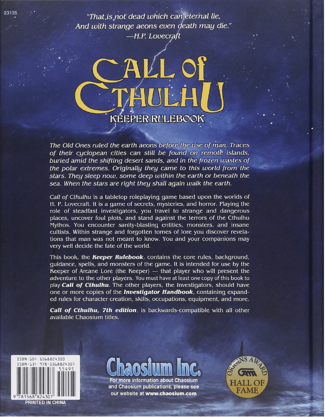 Call of Cthulhu Keeper Rulebook Hardcover Great Escape Adventures