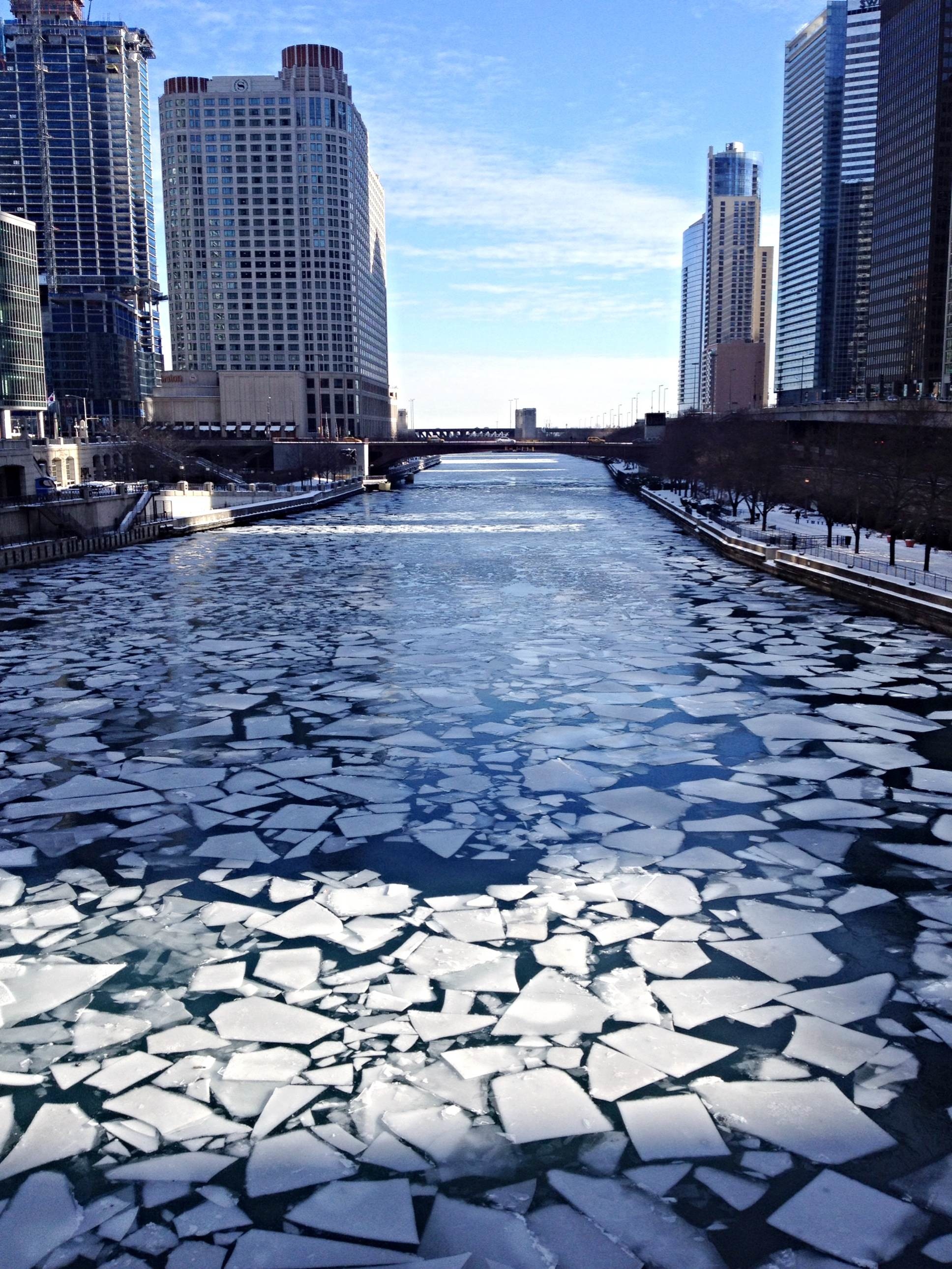 Ice forming along Chicago River Great Lakes Echo
