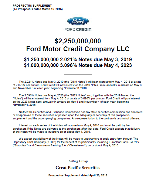 GPS Participates in 1.25 Billion and 1 Billion Ford Motor Credit