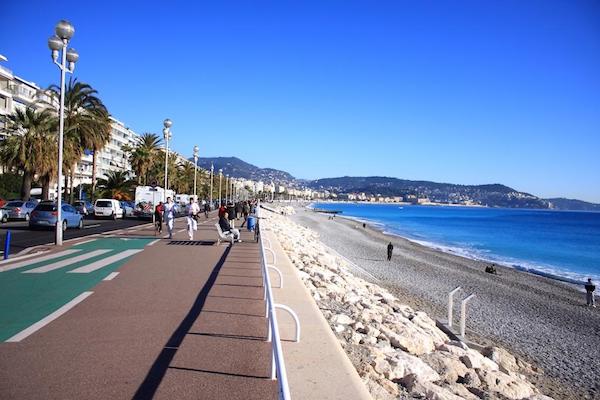 Running on the Promenade des Anglais in Nice, France