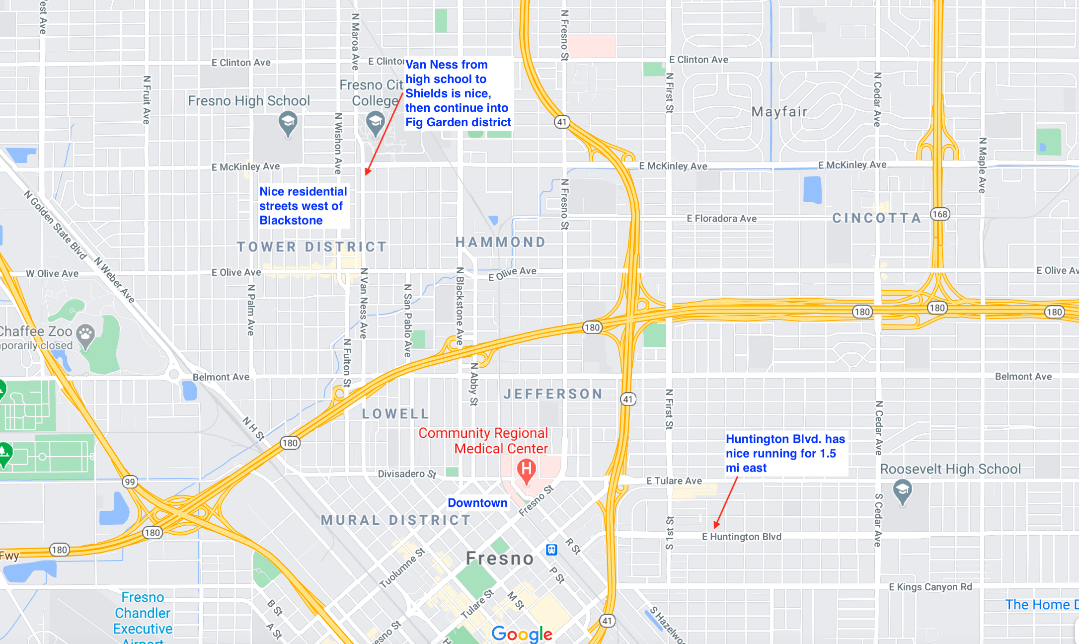 Central Fresno Downtown, Tower District & Fig Garden District Great Runs