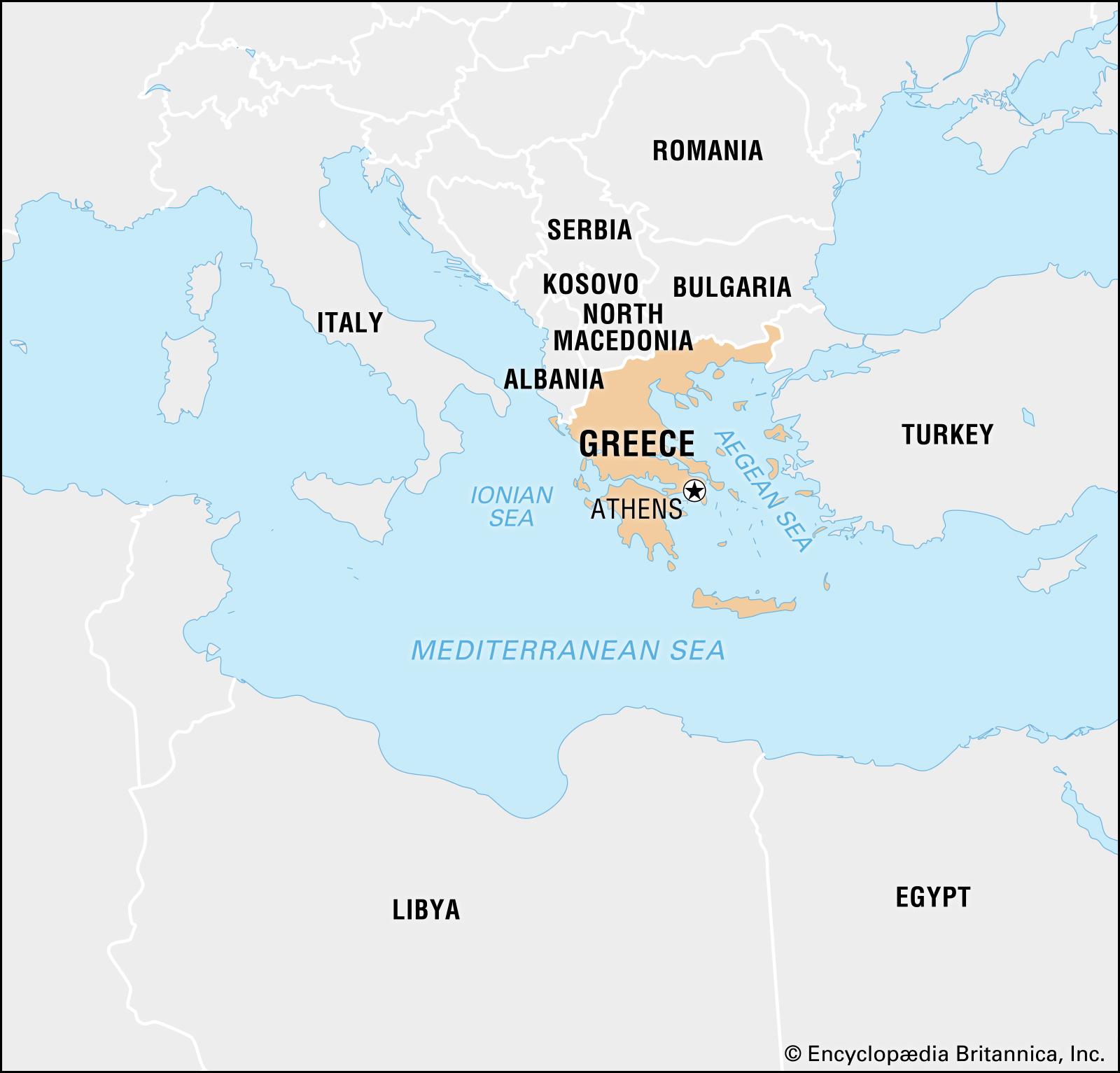 Greece on world map surrounding countries and location on Europe map
