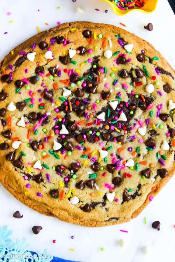 Giant birthday cookie recipe stuffed with brownies and sprinkles