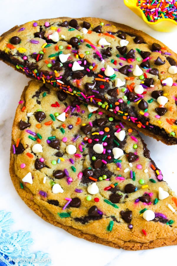 Giant birthday cookie recipe stuffed with brownies and sprinkles
