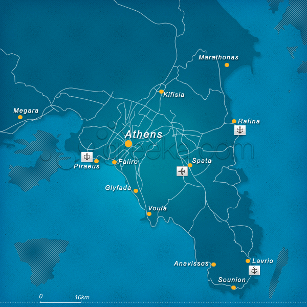 Map of Attica, Greece