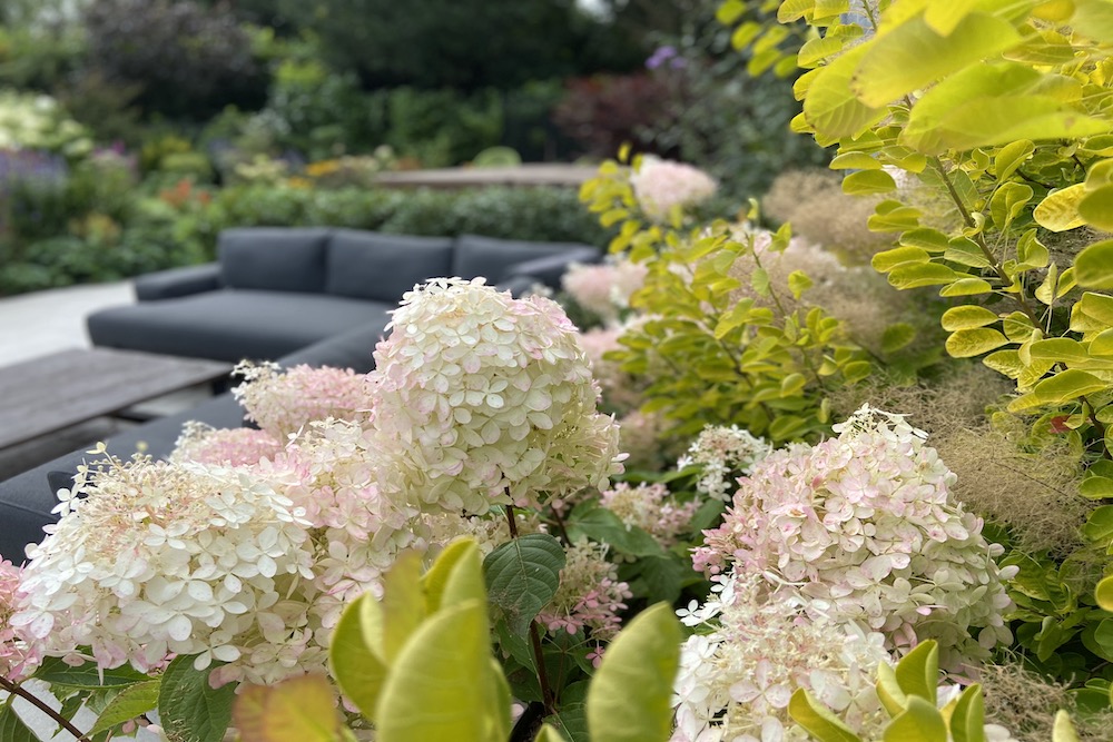 Garden design in Weybridge Surrey hot tub seating outdoor kitchen