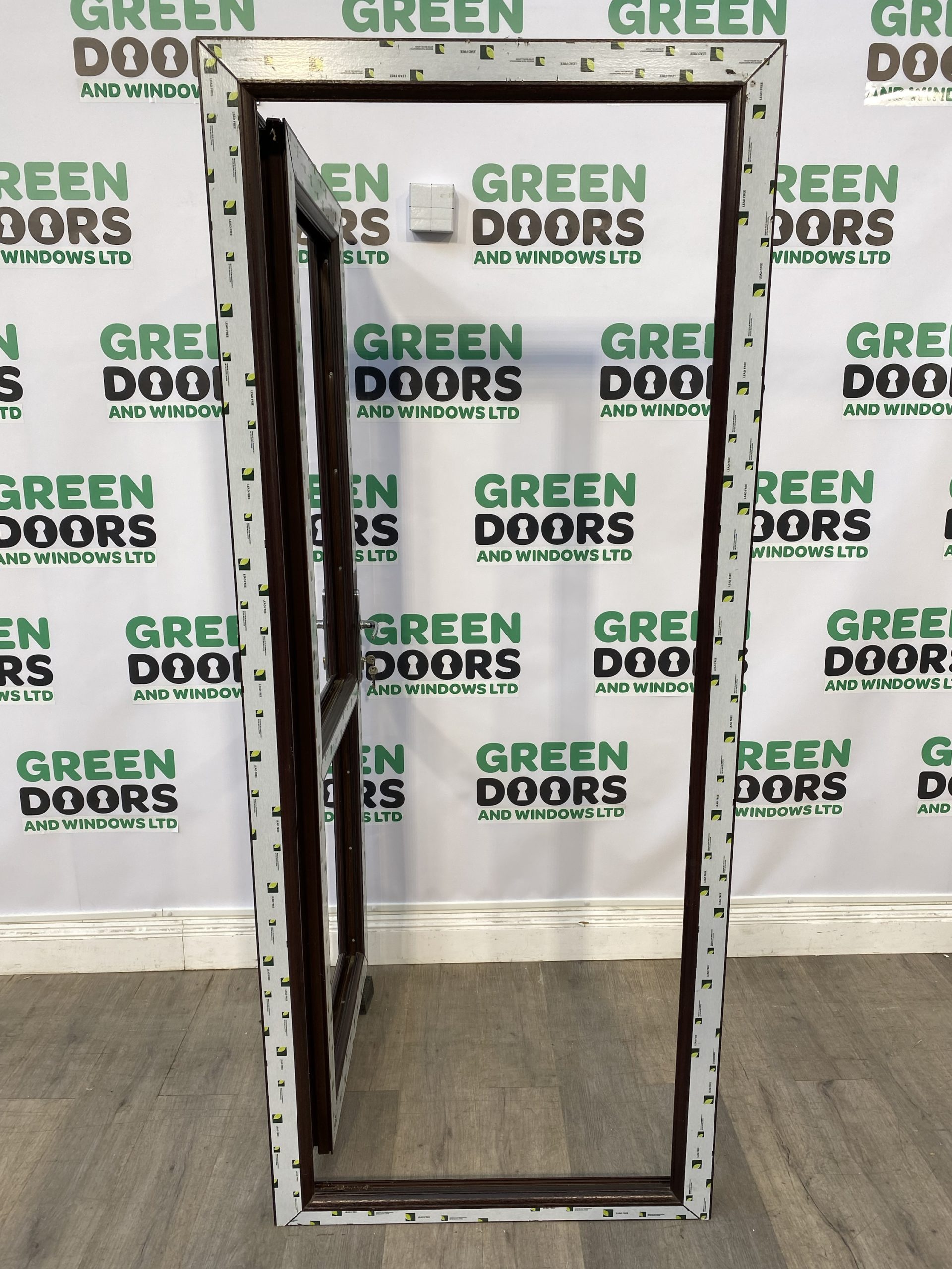 Liniar uPVC Brown (Rosewood) Back Door Green doors
