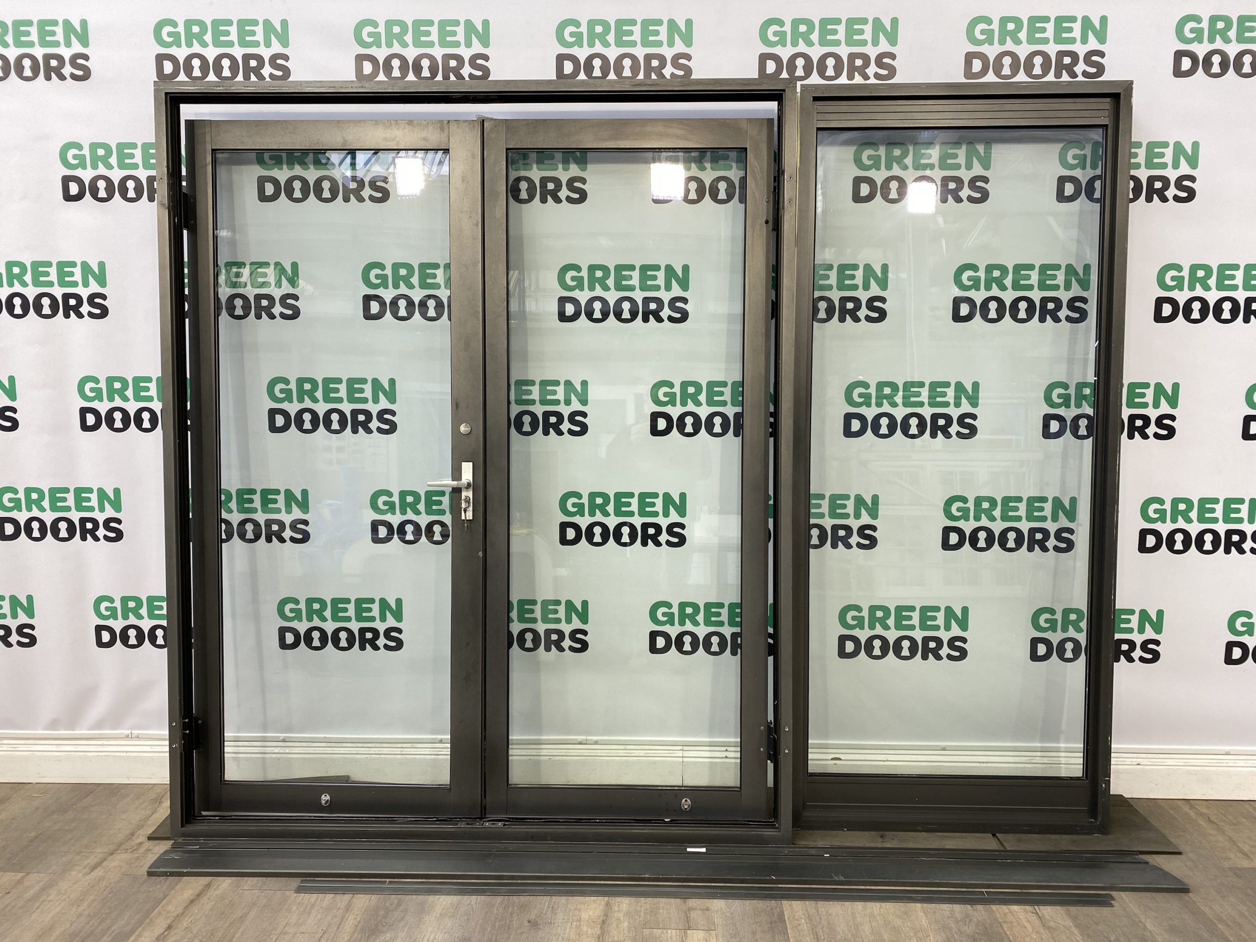 Monarch Aluminium Aluminium Grey French Doors Green doors