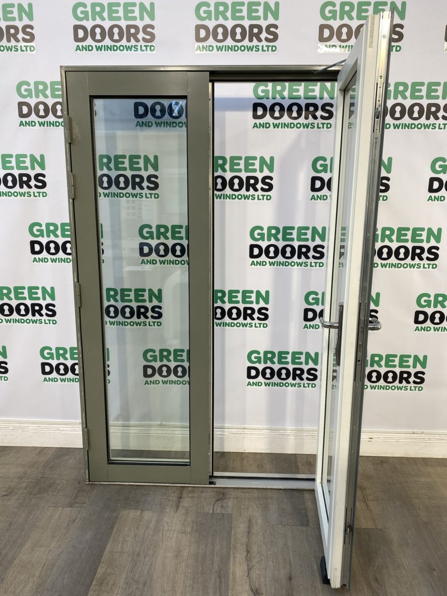 ALICLAD FRENCH DOOR GREY WOODEN TRIPLE GLAZED EXTERNAL EXTERIOR USED