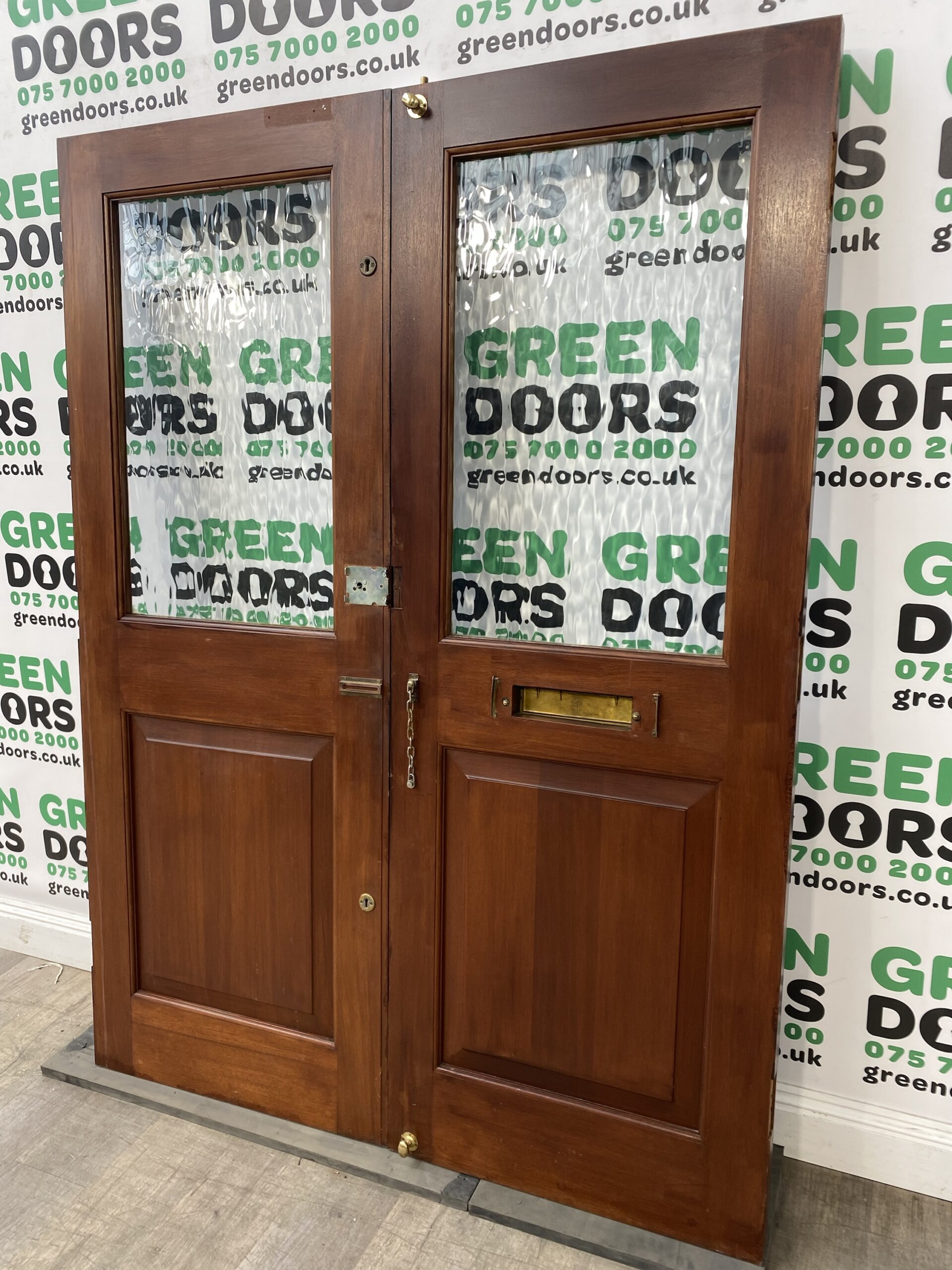 Hardwood Varnished Front Double Doors Green doors