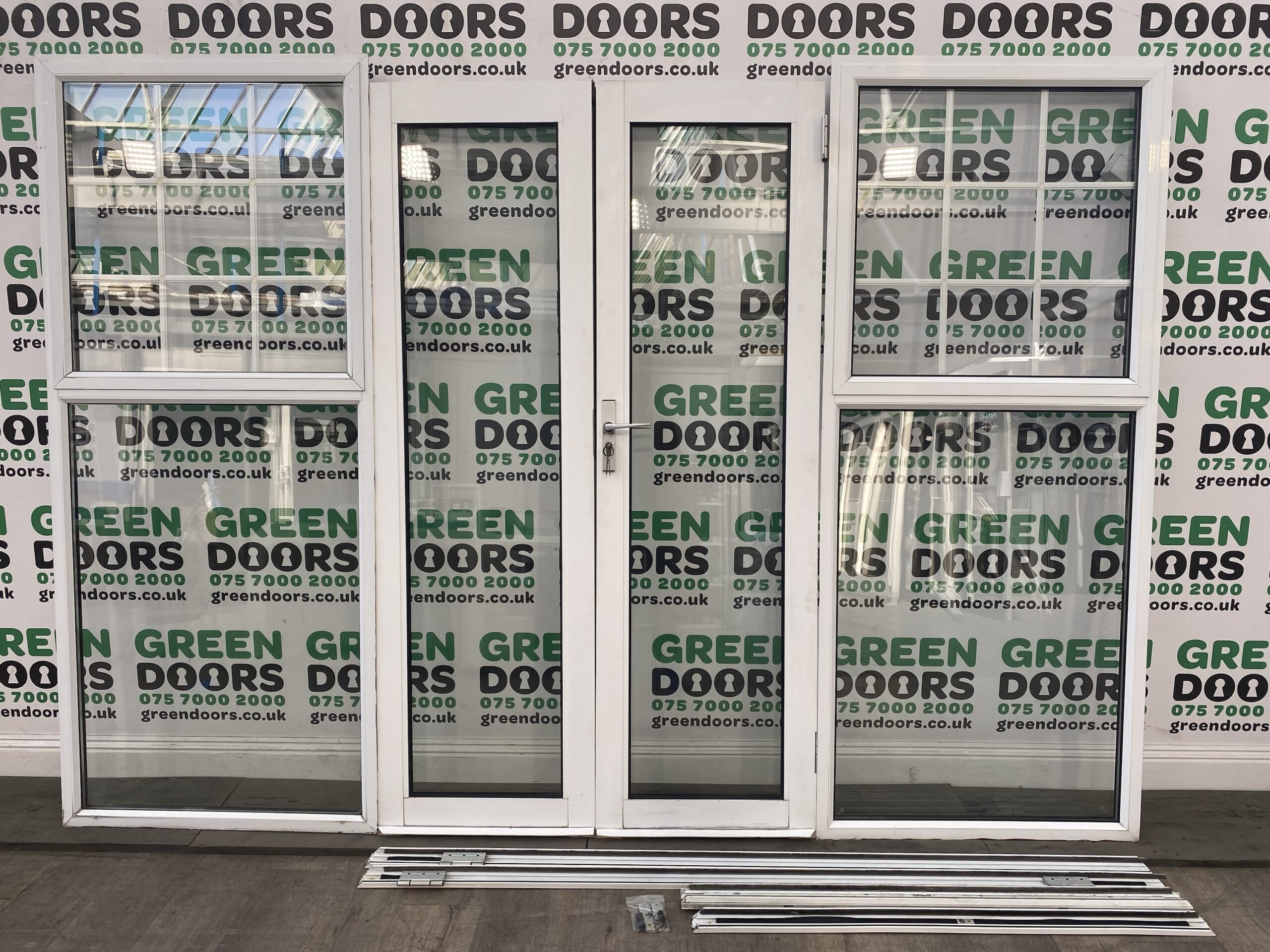 Aluminium White French Doors with Sidelights Green doors