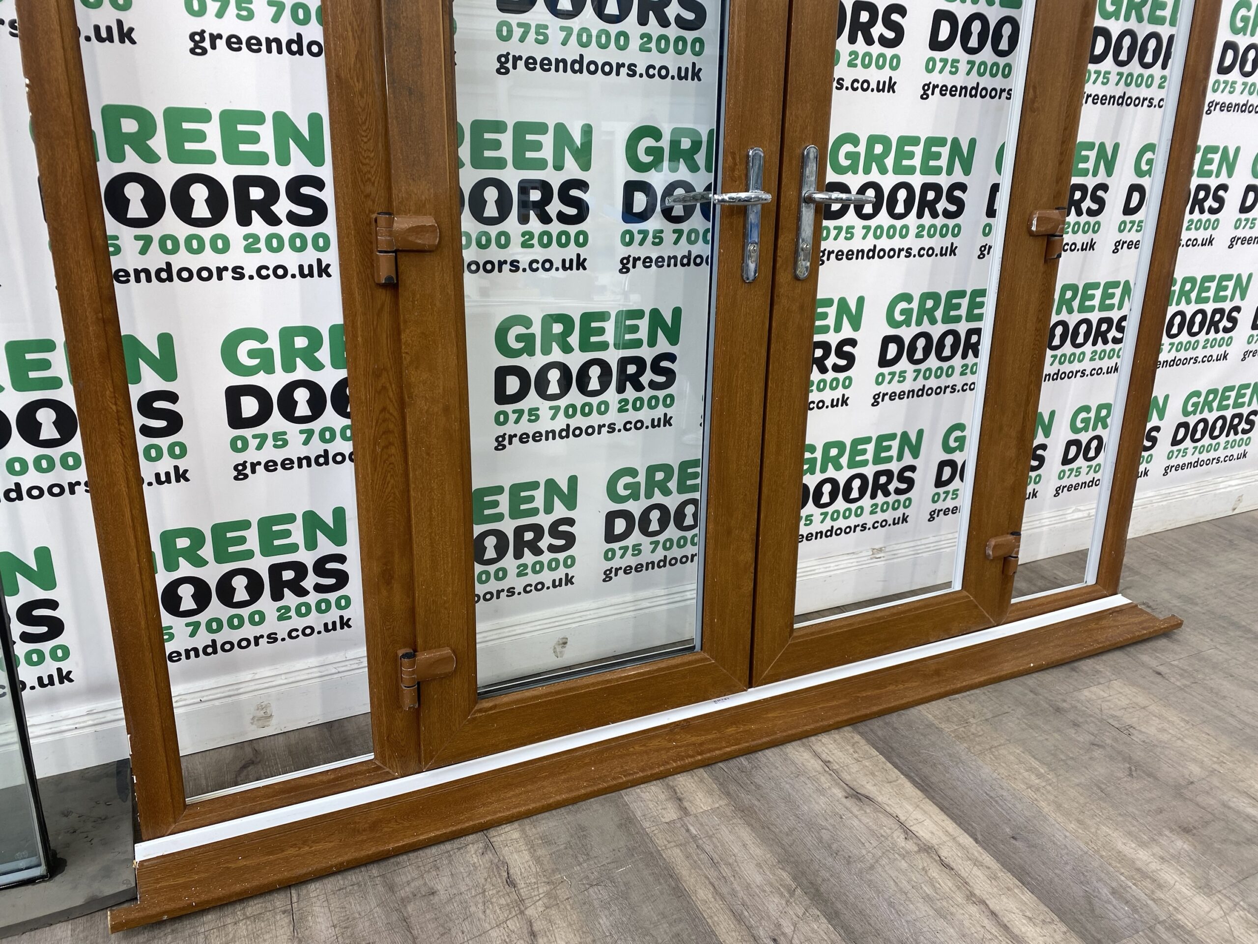 uPVC Brown (Golden Oak) French Doors Green doors