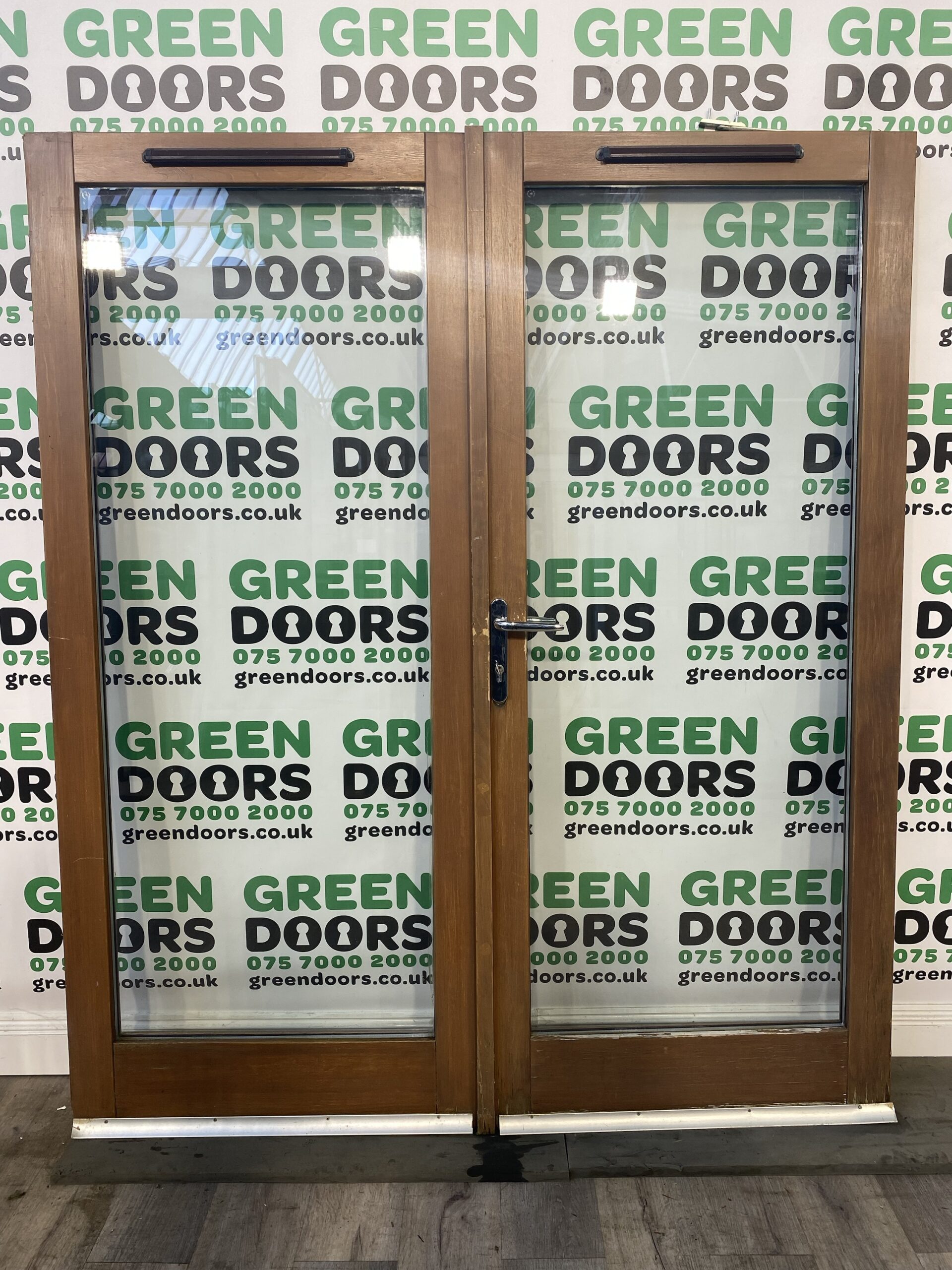 Wooden Varnished French Doors Green doors