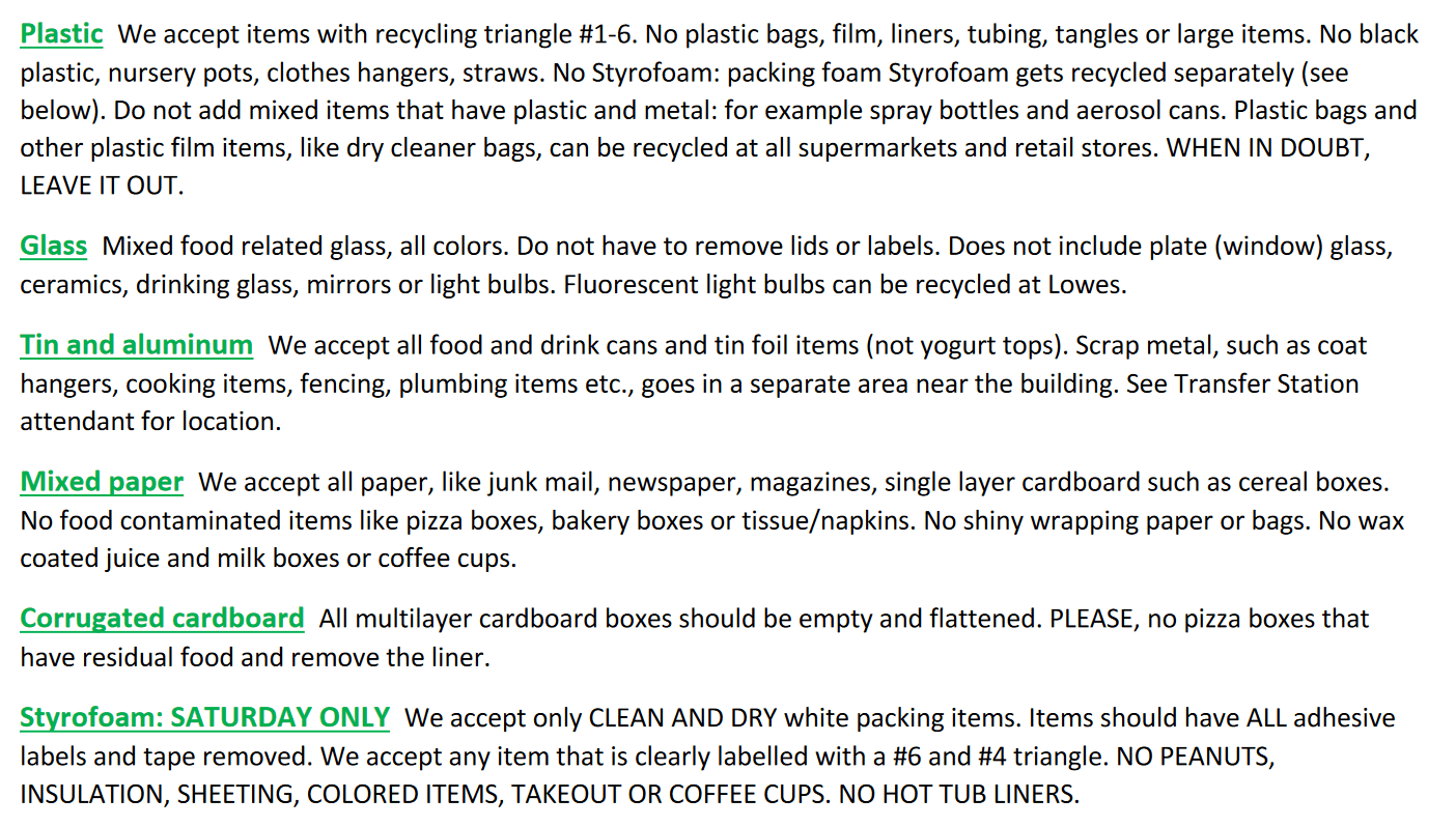 Recycling Guidelines for Hudson Transfer Station Green Hudson