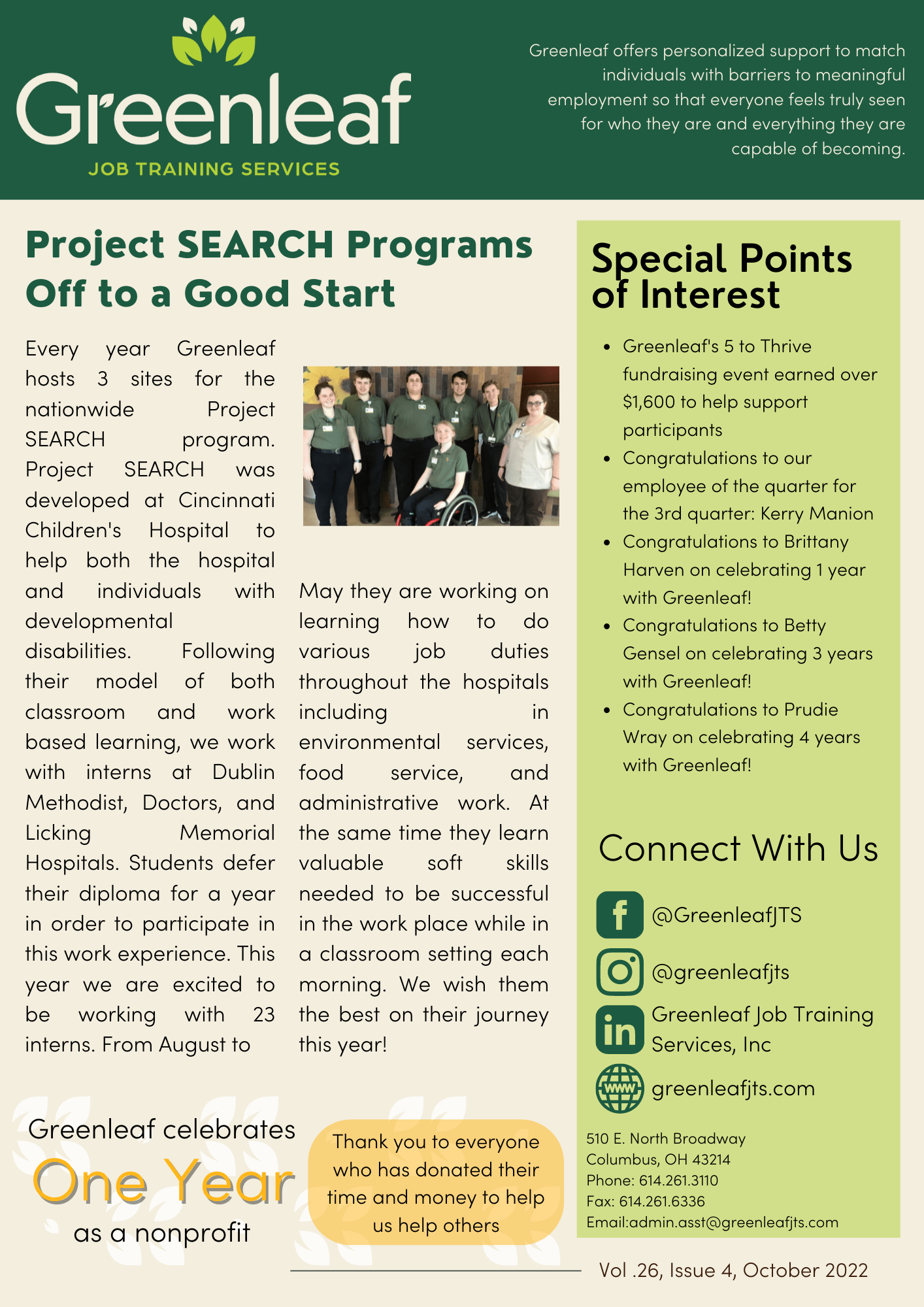 October 2022 Newsletter Greenleaf Job Training Services
