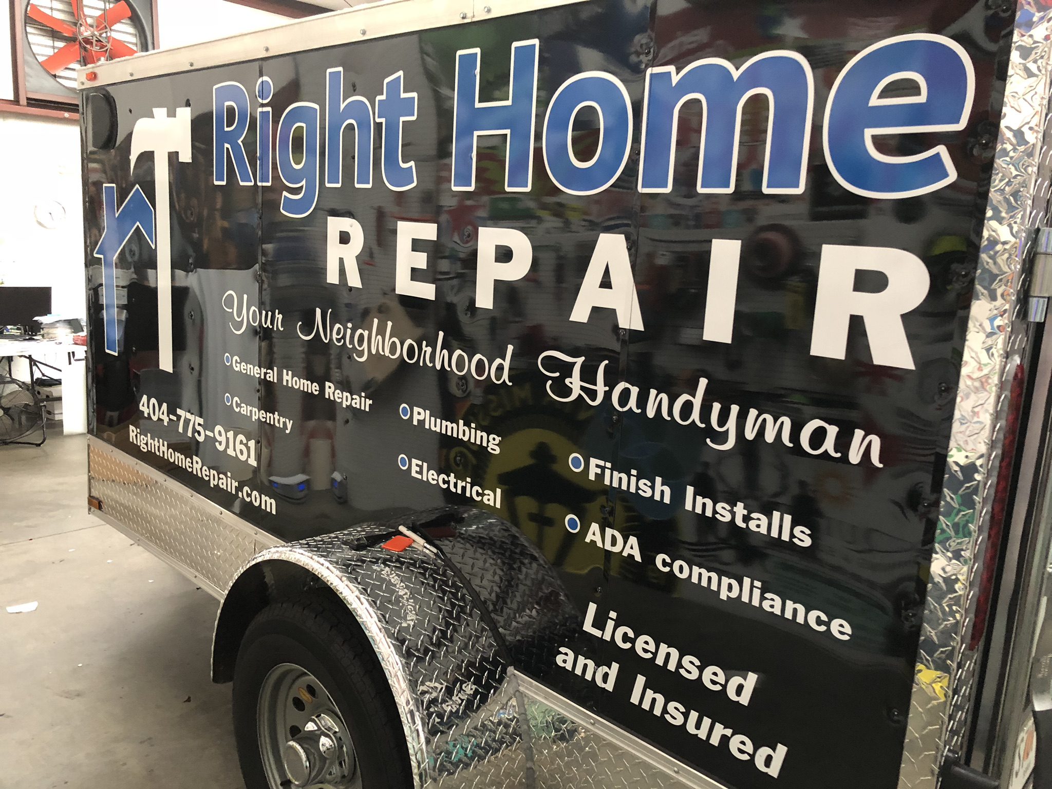 Right Home Repair Vinyl Wrap on Trailer Green Light Graphics