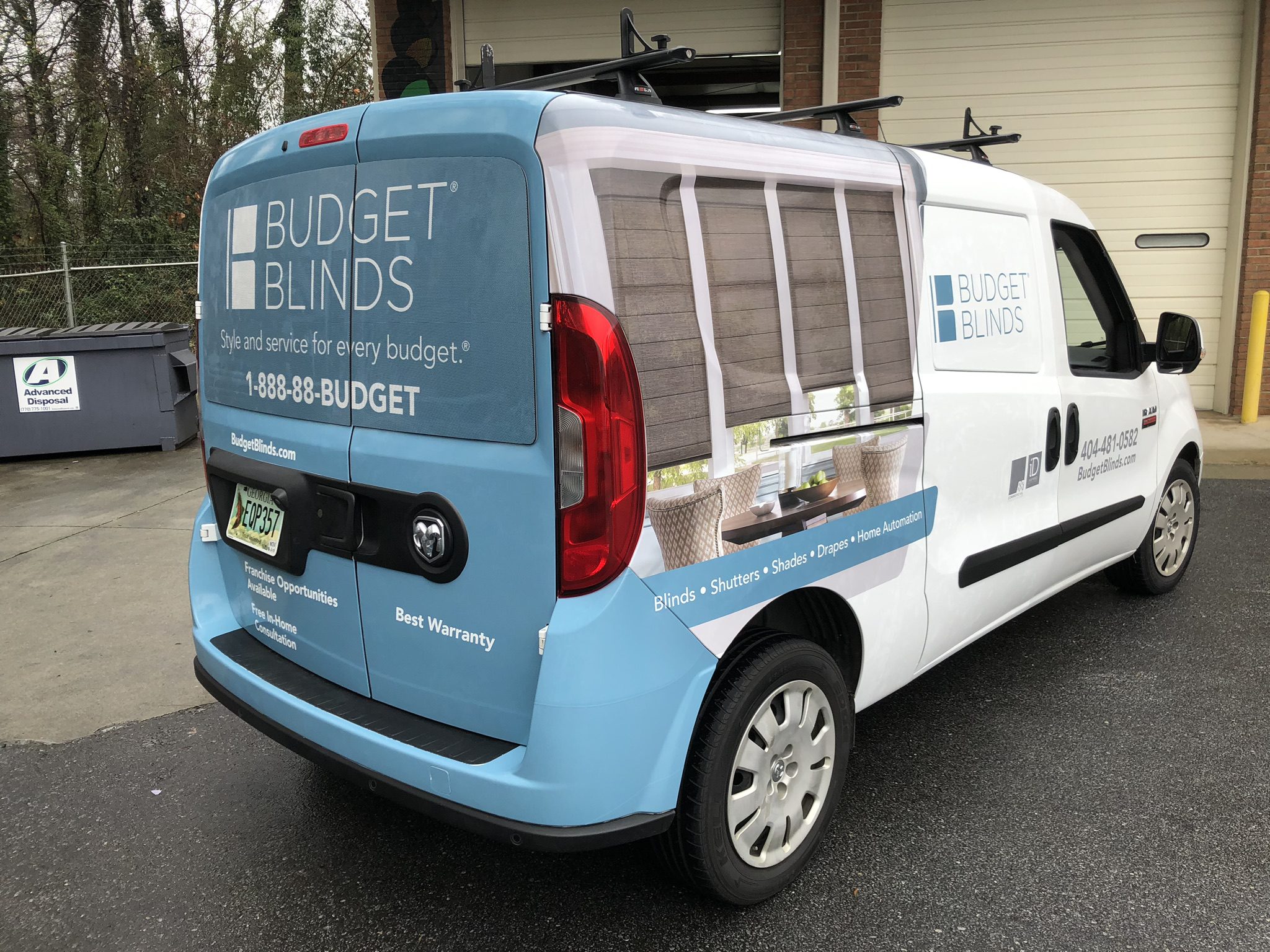 Budget Blinds Vinyl Wrap on Van Green Light Graphics