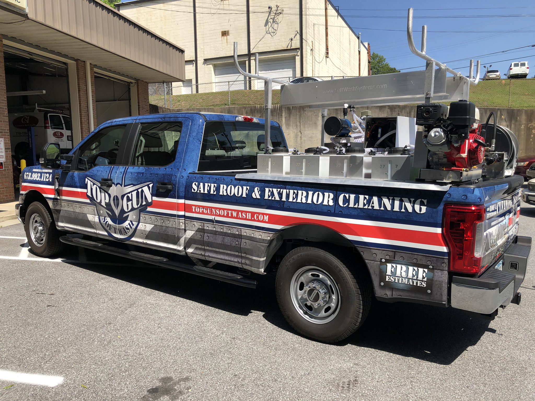 Top Gun Softwash Vinyl Wrap on Truck Green Light Graphics