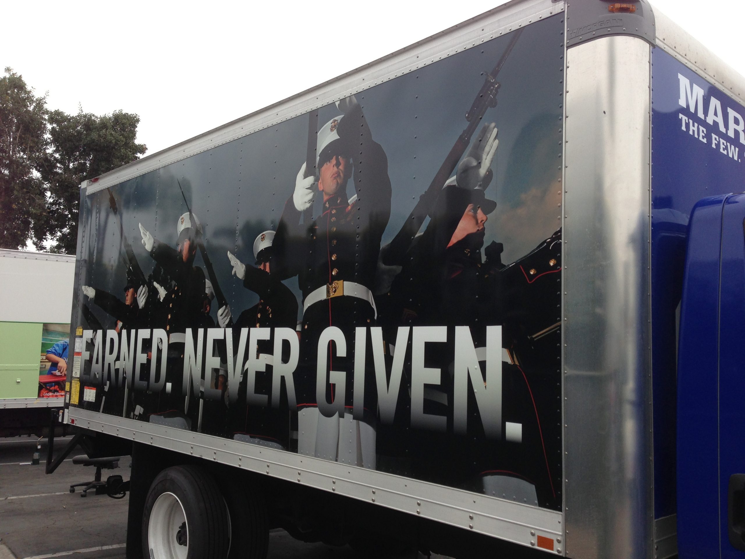 Marines Vinyl Wrap on Box Truck Green Light Graphics
