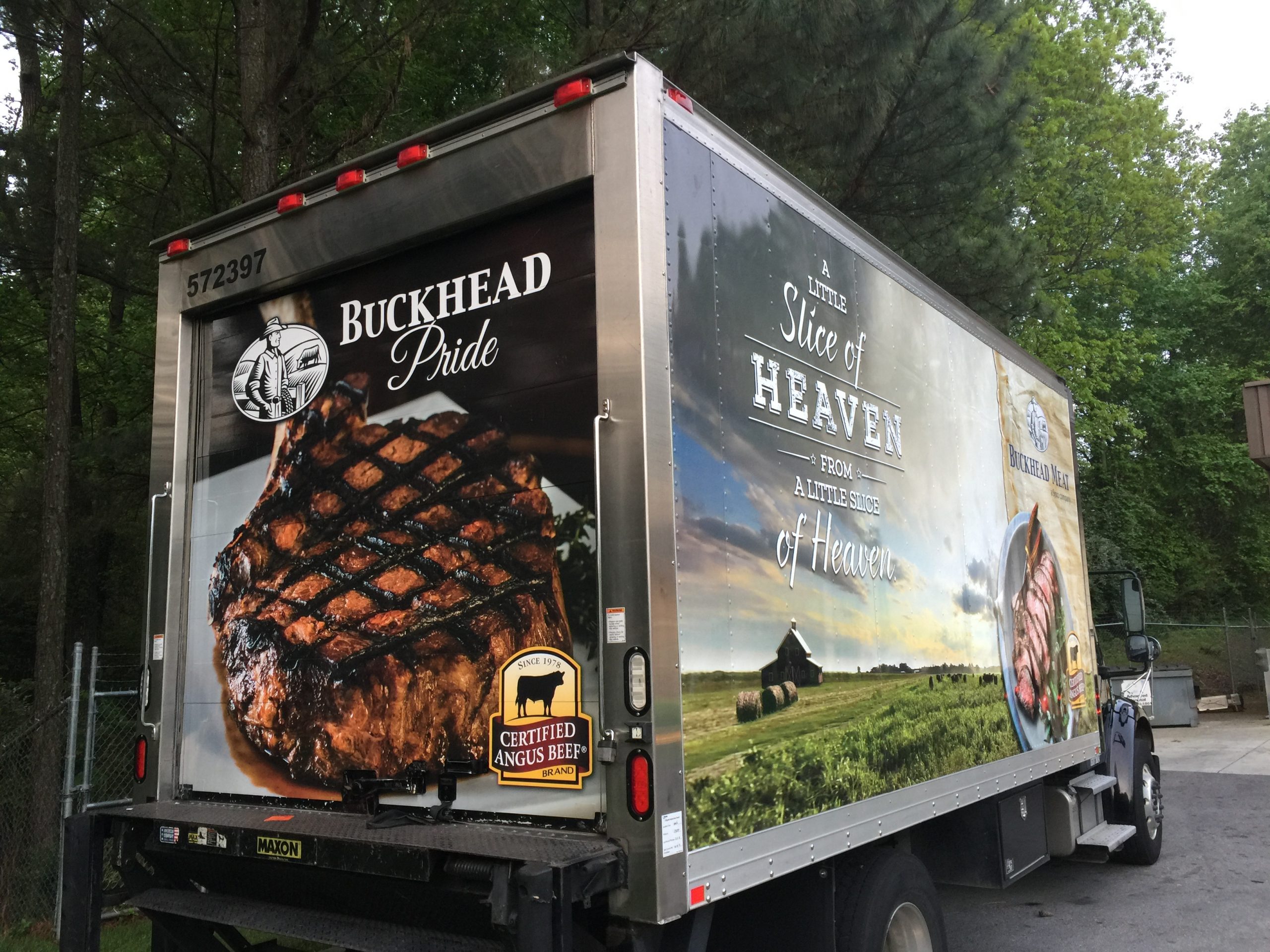 Buckhead Meat Vinyl Wrap on Box Truck Green Light Graphics