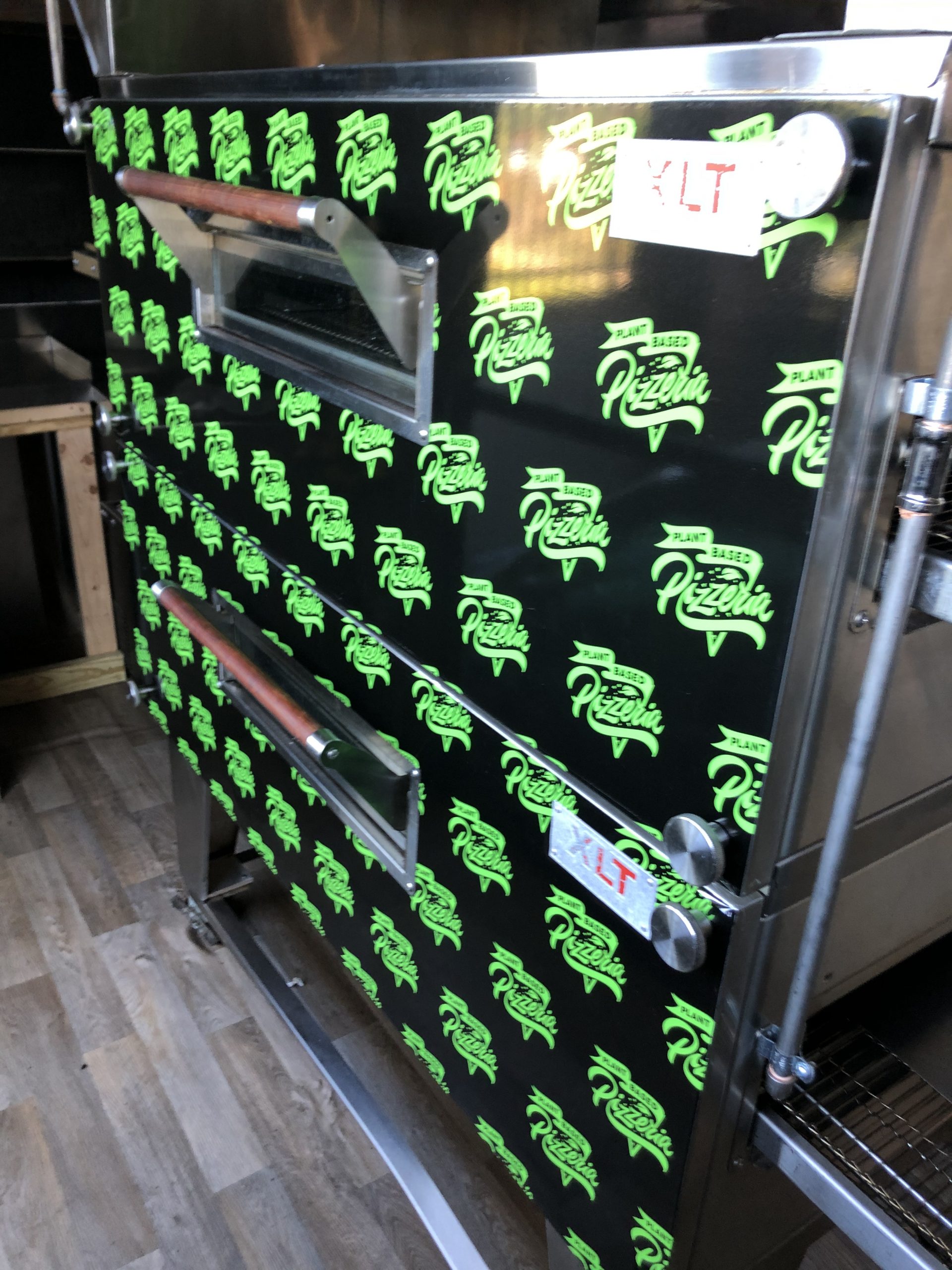 Plant Based Pizzeria Vinyl Wrap on Oven Green Light Graphics