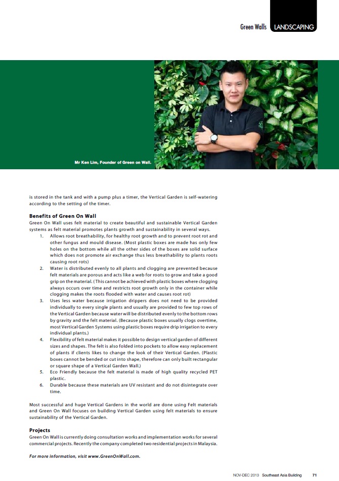 South East Asia Building Magazine Feature Green On Wall South East Asia Building Magazine Feature Green On Wall