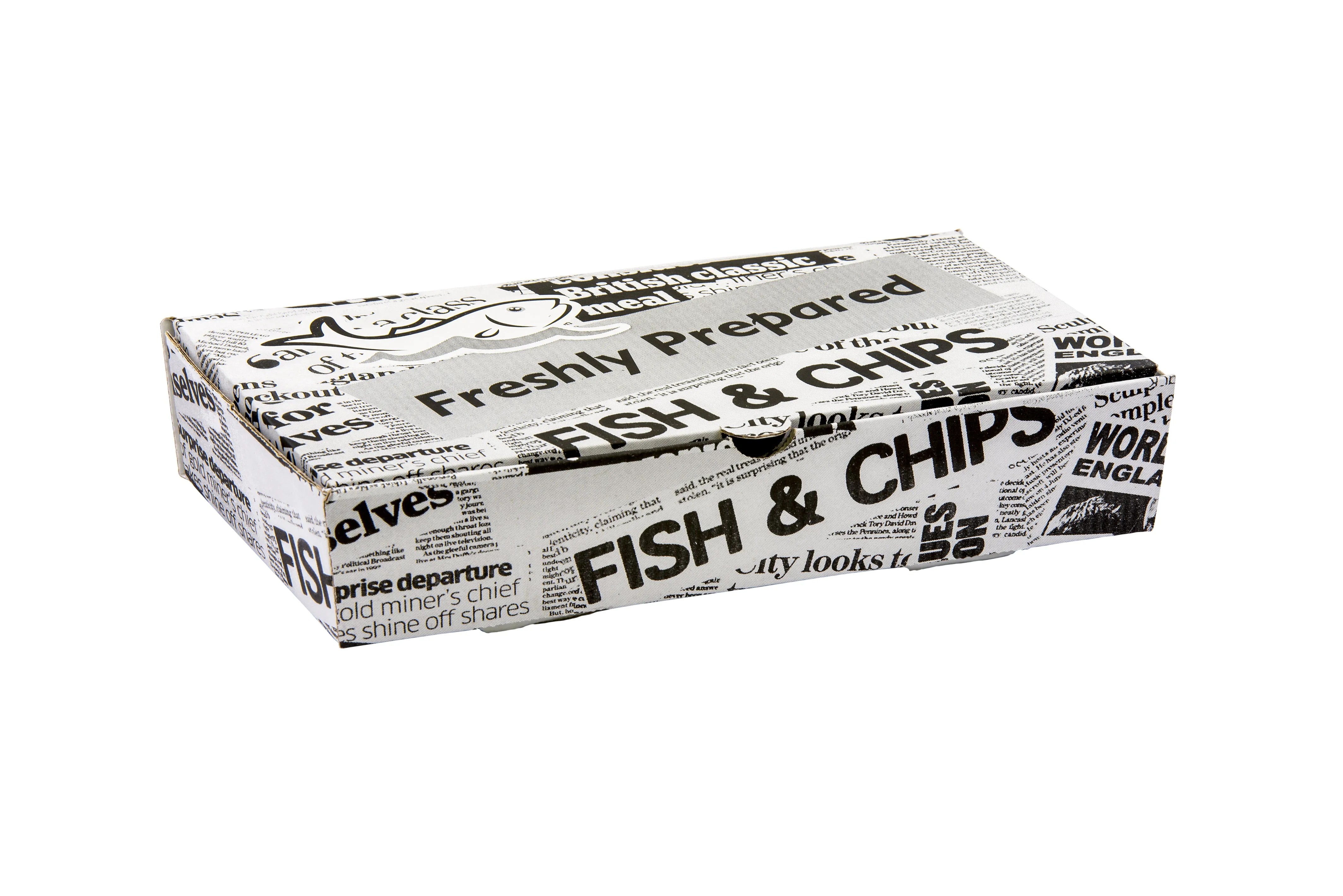 Medium Corrugated Newsprint Fish and Chip Box GreenPak Supplies