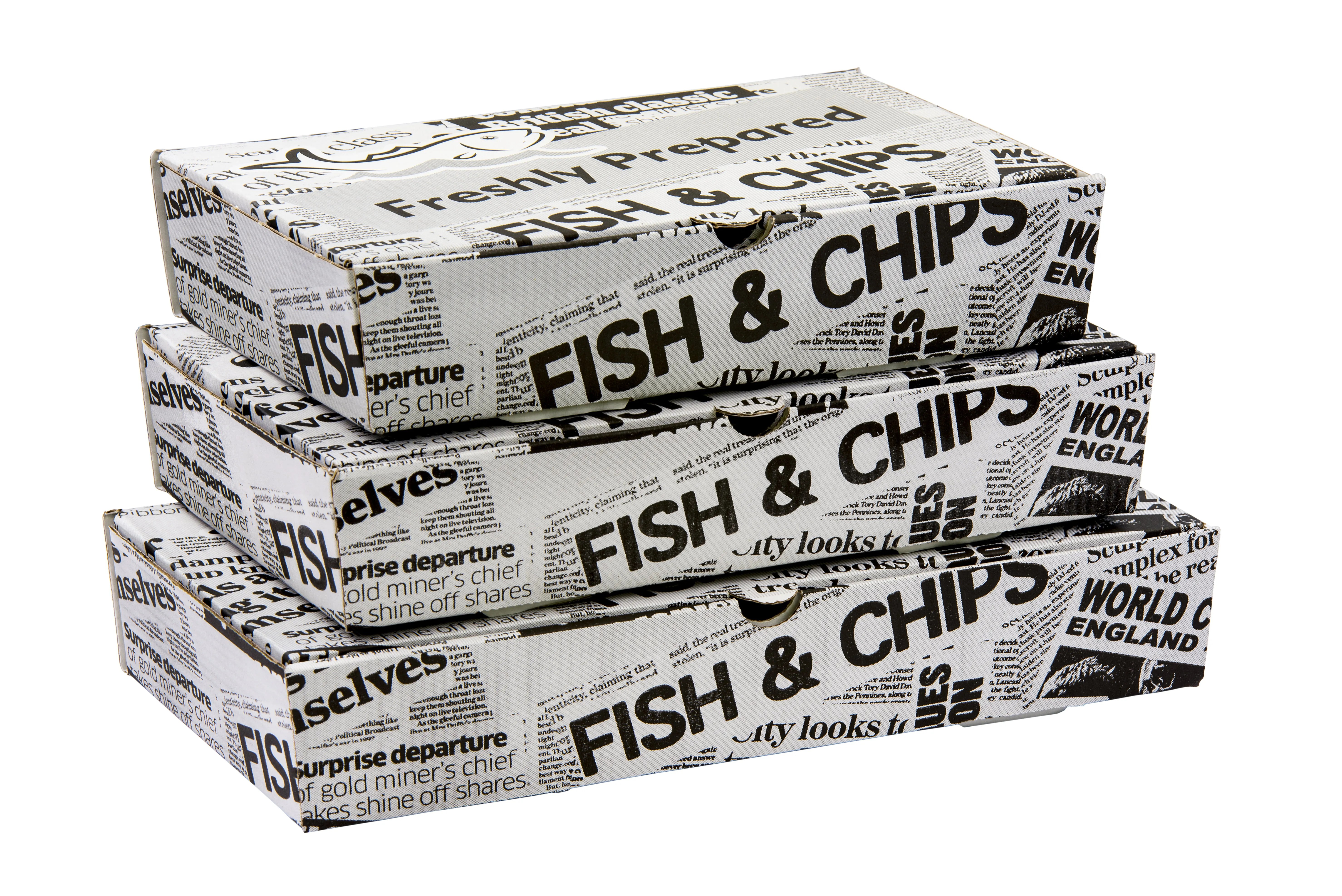 Large Corrugated Newsprint Fish and Chip Box GreenPak Supplies